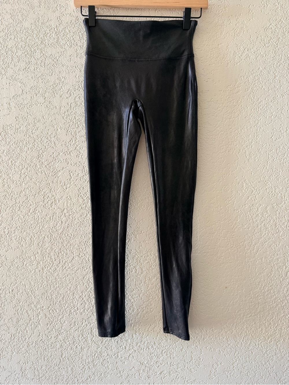 SPANX Faux Leather Black Womens High Rise Full Length Casual Leggings S Petite